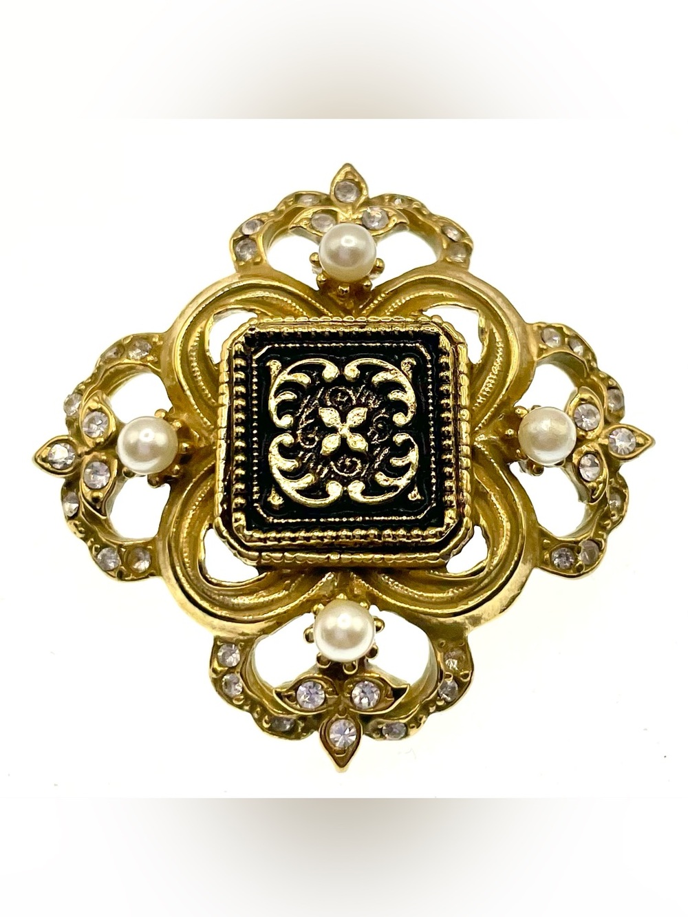 Vintage Pearl Enhancer Rhinestone Faux Pearl Gold Tone Necklace Clasp MCM